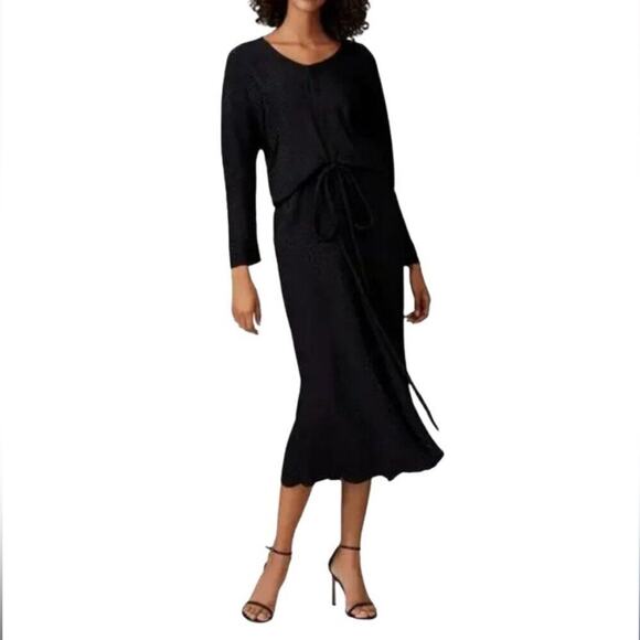NISSA bat sleeve long sleeve midi dress in black tie waist Sz 12 - Picture 1 of 8